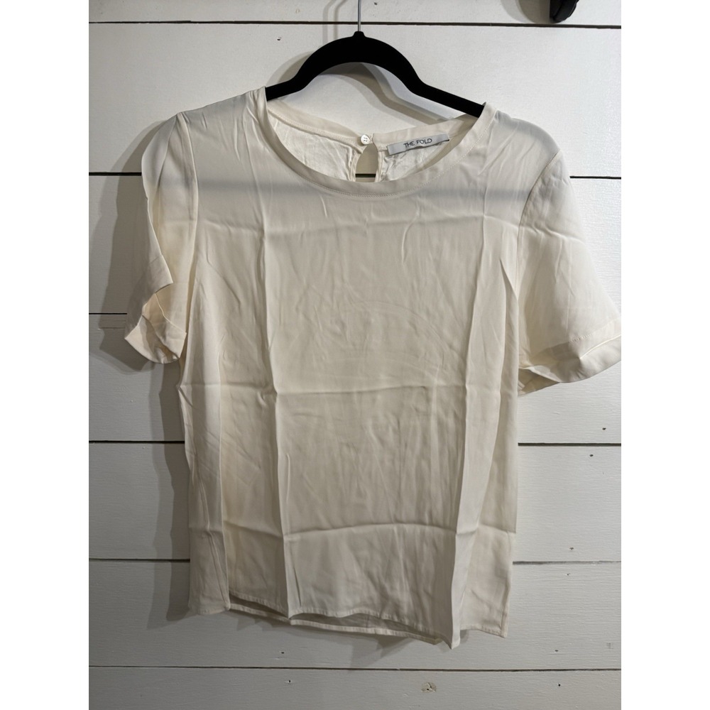 The Fold Top Womens US Size 4 White Silk Short Sleeve Top Formal Work Smart